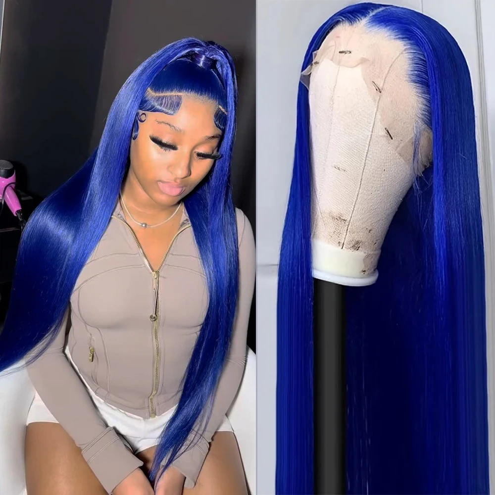 

Blue Color 13x4 Straight Lace Front Human Hair Wigs For Women 100% Brazilian Human Hair Wigs HD Lace Frontal Wigs Pre Plucked
