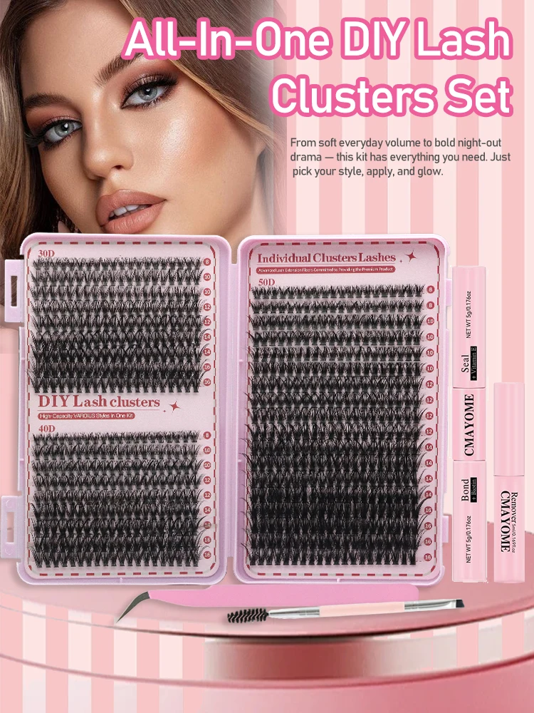 Individual Cluster Lashes 30D 40D 50D 8-16mm DIY Lash Extension Kit Bond And Seal Remover Tweezer Spoolie Brush Various Styles