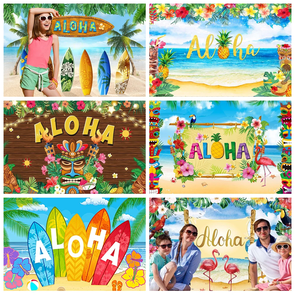 

Aloha Backdrop Luau Hawaiian Photography Background Tropical Beach Birthday Party Decor Summer Cake Smash Banner Photo Studio