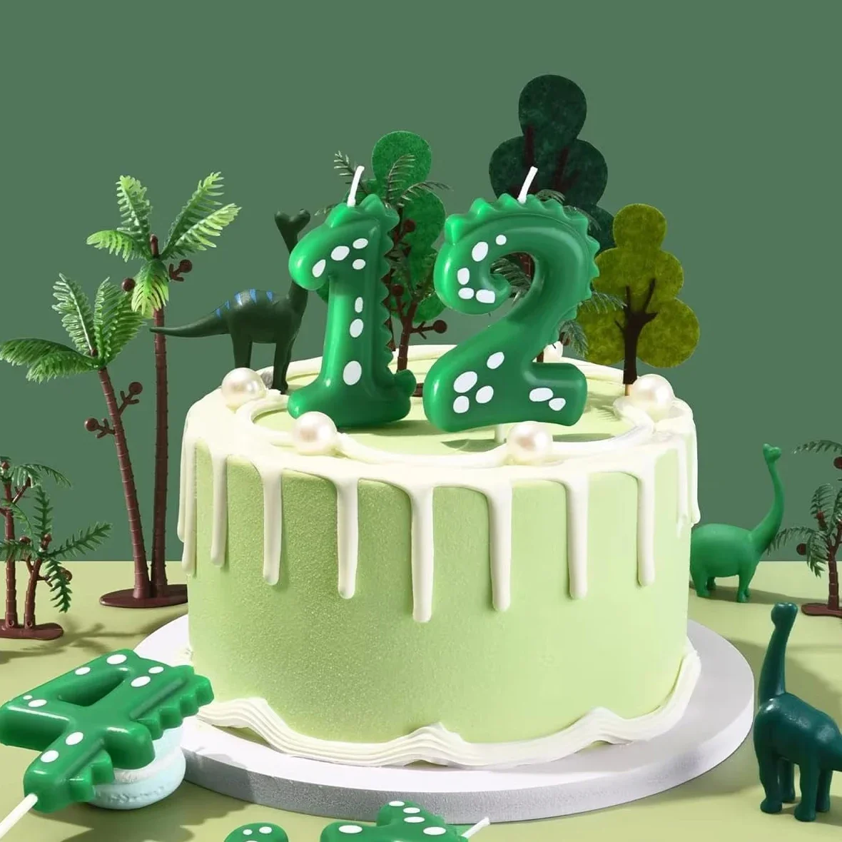 Green Dinosaur 1 3 4 5 6 7 8 9 0 Number Birthday Candle Boy Dinosaur Cake Number Candles Party Celebration Cute Decoration Boy