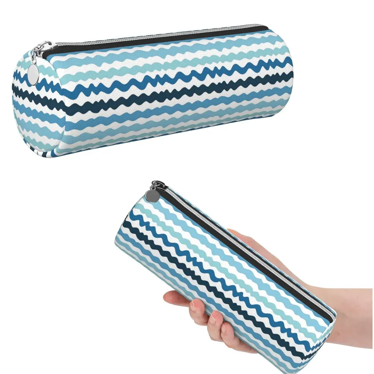 Abstract Blue Wave Pattern Calm Ocean Inspired Design Pencil Case for Boys Girls School Cylinder Pen Box Pencil Bag Pencil Pouch