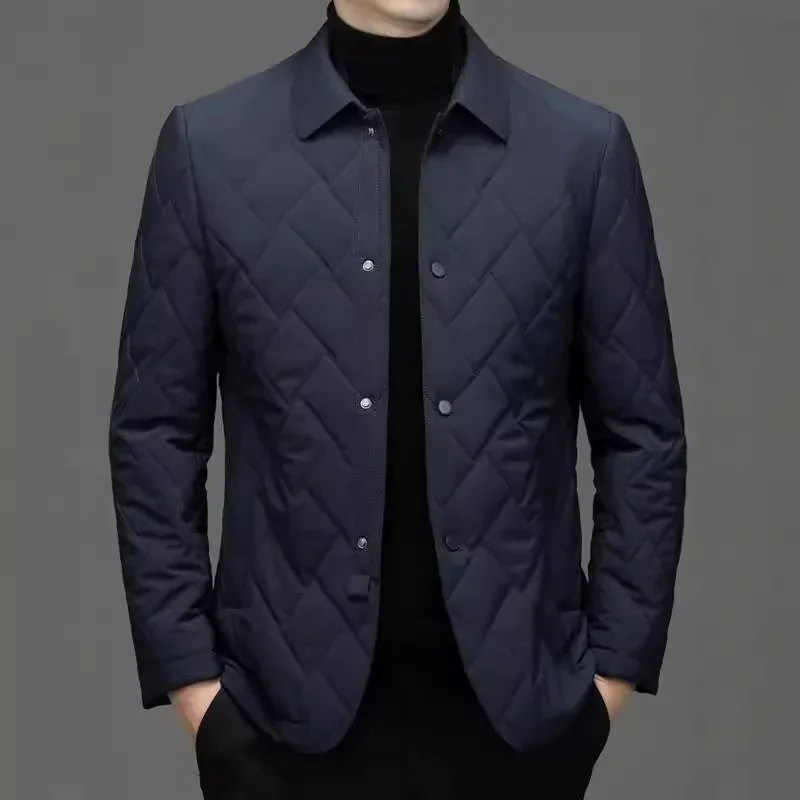 Chaqueta acolchada de algodón de seda morera para hombre 2024 con cuello de solapa y chaqueta acolchada de algodón ligera en otoño e invierno