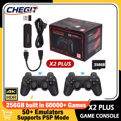 X2 Plus Classic Video Game Console 256 GB Gaming Stick 4K HD Wireless Controller 60000+Games 50+ Emulators for PSP/PS1/GBA