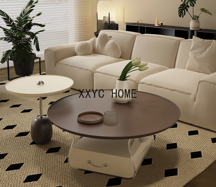 Cream Style Coffee Table Living Room Home Small Apartment Simple Modern Side Table Retro Round Table