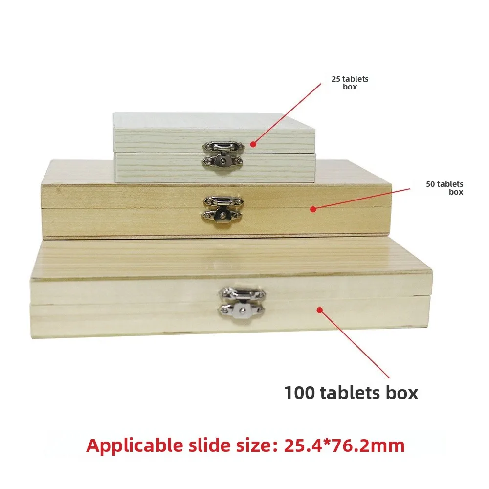 Wooden Specimens Slide Box 25/50/100pcs Biology Glass Prepared Slide Storage Box Case Metal Buckle Microscope Slide Box