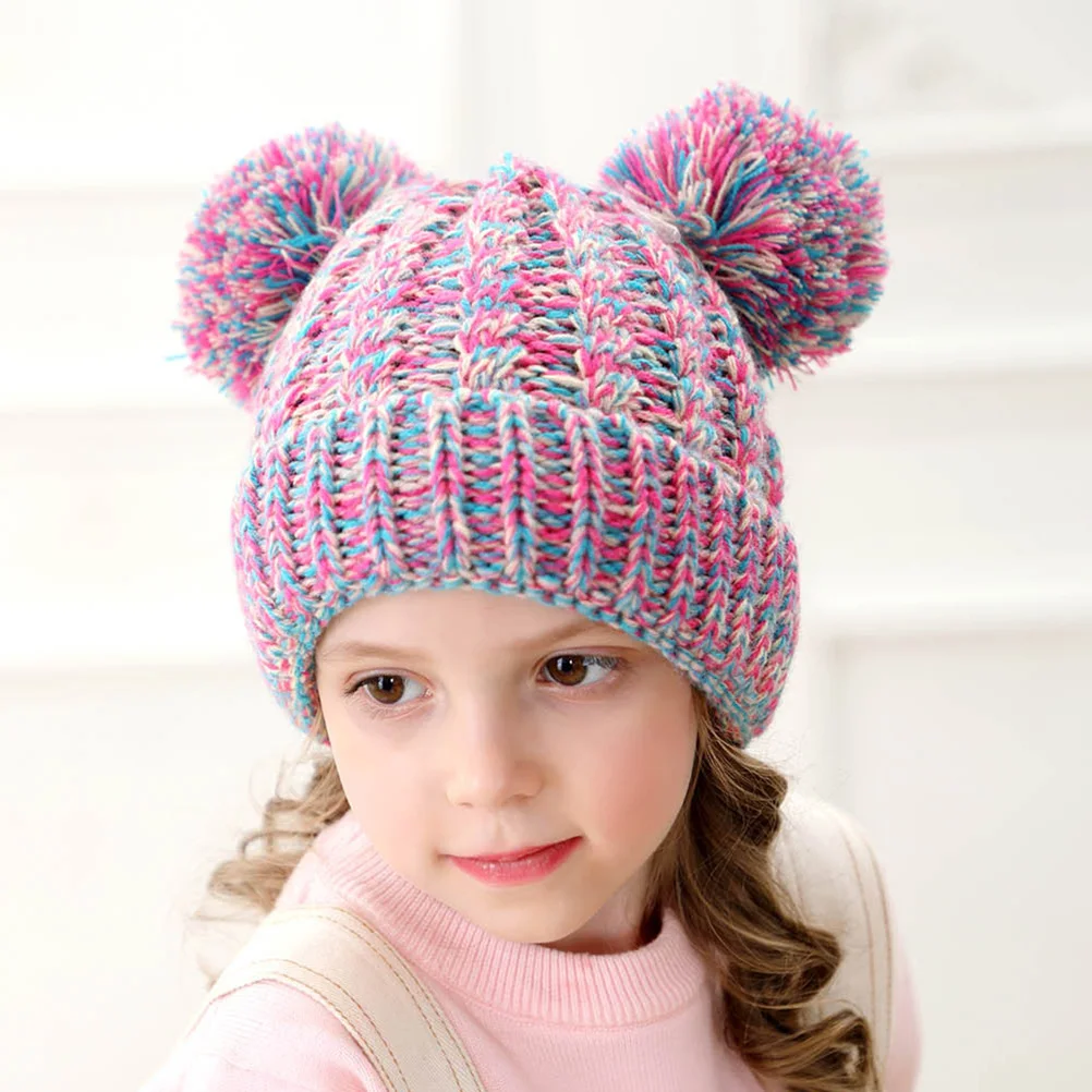 

Kids Knit Hat Girl Winter Two Warm Crochet Elastic Breathable Bowknot Design Comfortable Baby Shower Photography Gift