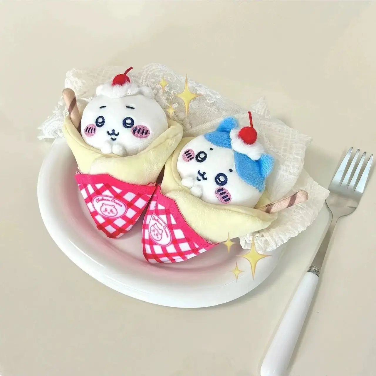 Anime kawaii chiikawa crepe loteria hachiware sorvete crosta saco pingente boneca novo usagi cone brinquedo de pelúcia chaveiro decoração presente