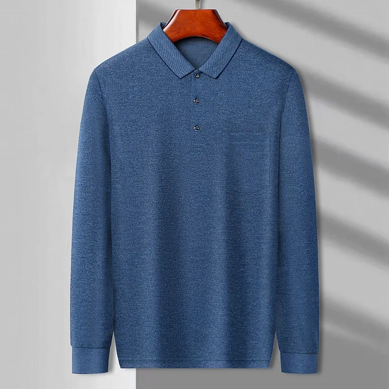 Long Sleeved Men's T-shirt for Spring and Autumn New Products Middle-aged Casual Collar Loose Base Shirt All Match Top