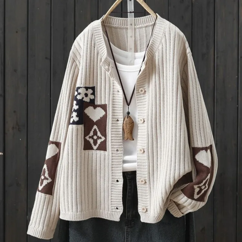 

Fashionable Cotton Thread Round Neck Single-breasted Knitted Cardigan for Women in Spring 2025 New Style Sweater Jacket