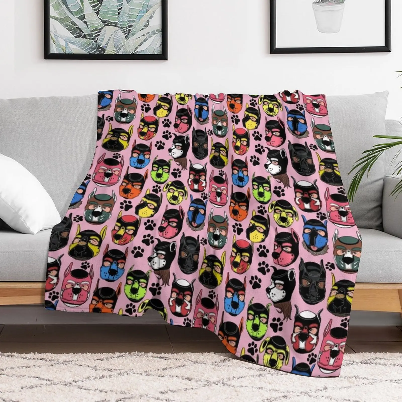 Puppies on pink Throw Blanket No Pilling Soft Warm Blanket for Bed