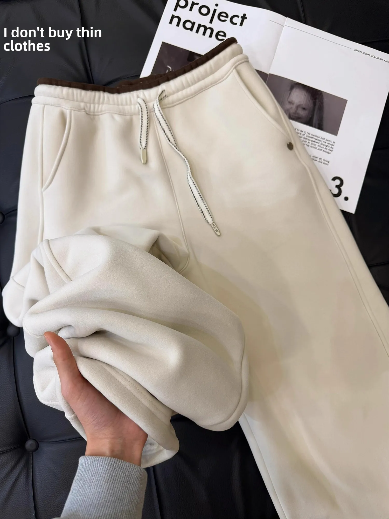 

Ladies Thiened Fce Lined Straight Leg Warm Pants Winter Slimming Soft Lamb Velvet Trousers High Waist Wide Leg Pants