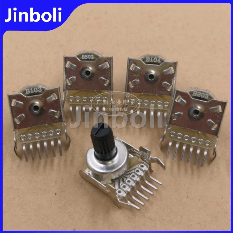 2PCS R121 Type Double Horizontal 6Pins B10K B20K B50K B100K Amplifier Audio Adjustable Potentiometer Flower Shaft Length 10MM