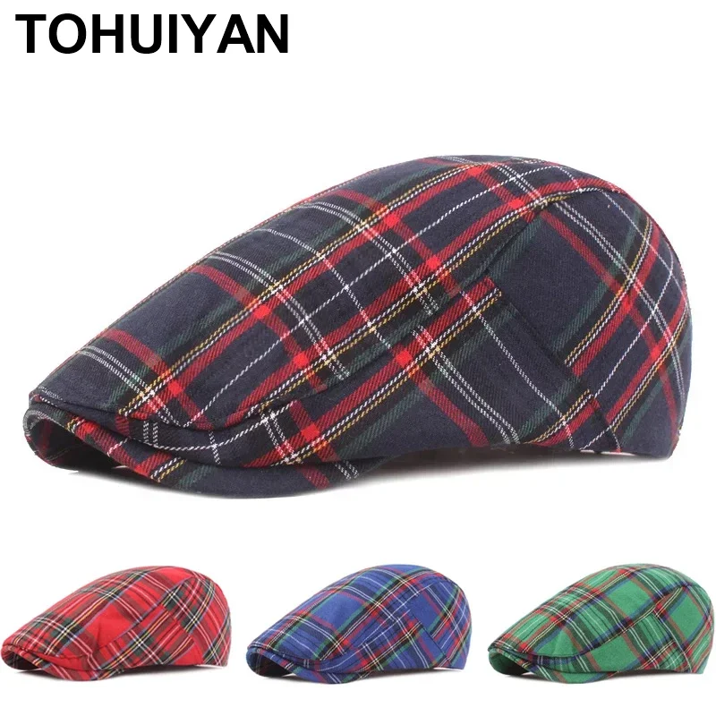 Hot Sale Unisex Plaid Newsboy Caps Women Spring Summer Casquette Golf Hats Duckbill Visor Flat Cap Gorras Planas Berets for Men