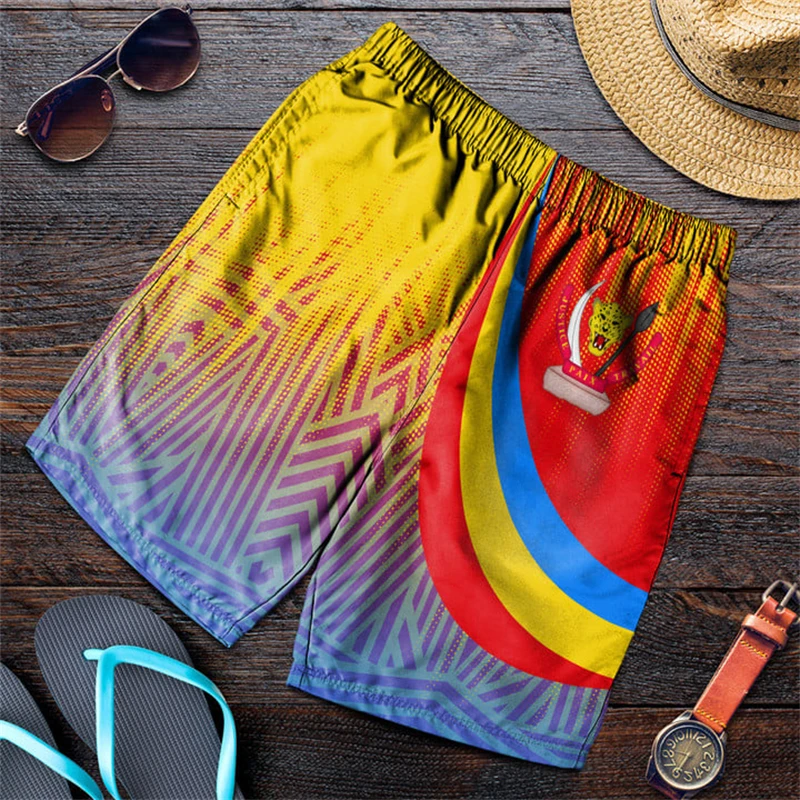 Democratic Republic Of The Congo Flag Map 3D Printed Beach Shorts Hawaiian Men Short Pants Casual Vacation Trunks Kids Trousers