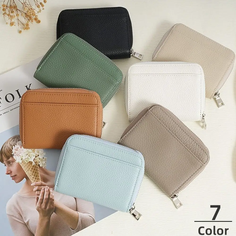 

Portable RFID Blocking Women's Card Bag Genuine Leather Luxury Credit Card Holders Zipper Pocket Large Capacity Card Case Gift