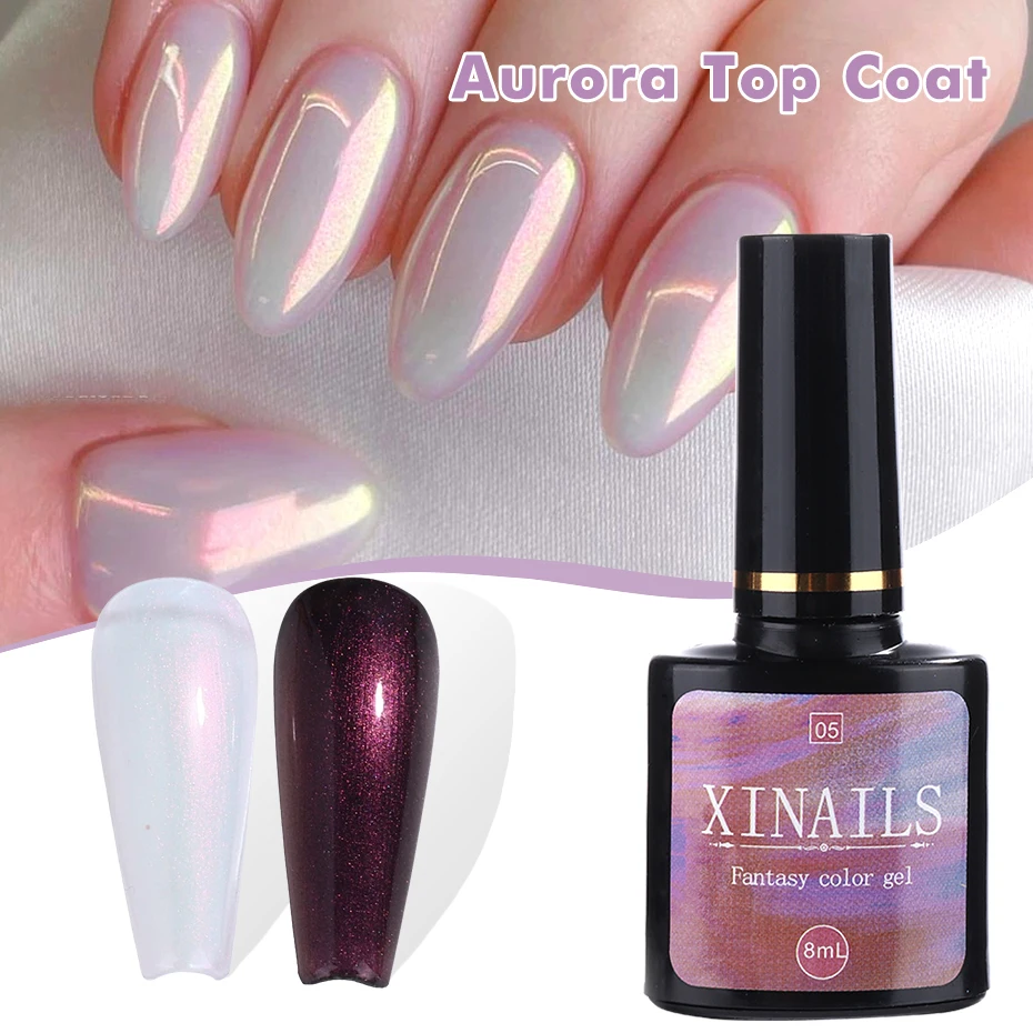 8ml Aurora Top Coat Gel Nail Polish Iridescent Pearl Soak Off Lacquer Sealing Shimmer Mermaid Effect UV LED Manicure Varnishes