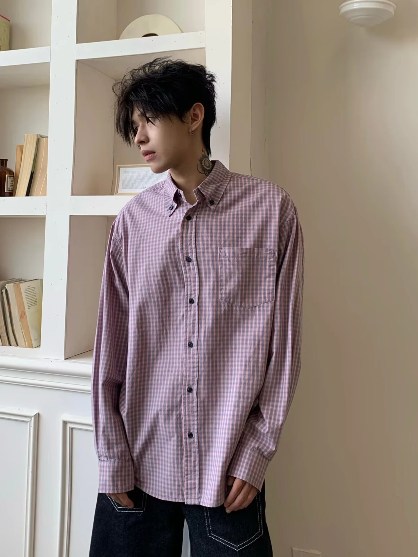 

Cleanfit Loose Casual Plaid Long Sve irt ex American Retro Sle Autumn Outerwear Comfortable Breathable No Ironing ...