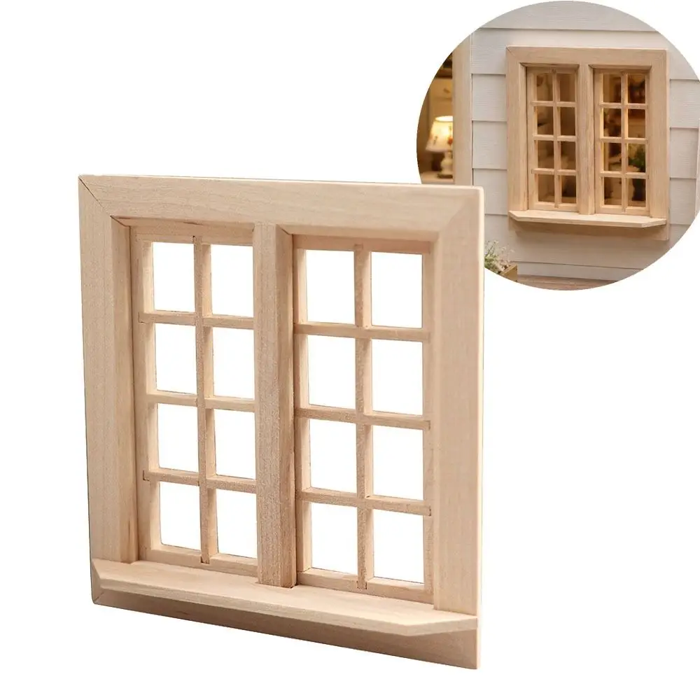 1:12 Doll House Accessories Dollhouse Window Model Wooden DIY Assembly Square Windows Model 16 Grids Miniature House Decor