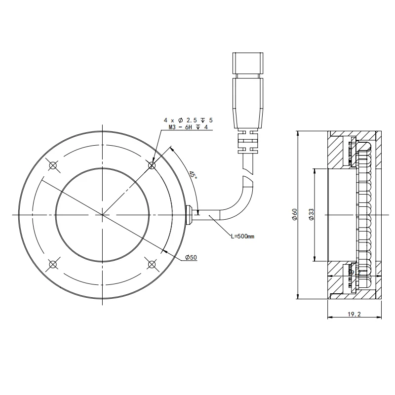 مصدر ضوء دائري 90 درجة بقطر خارجي 60 مم، يوفر إضاءة عالية الزاوية للفحص البصري.