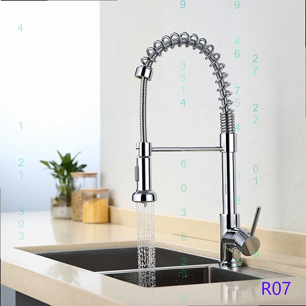 Pull Out Kitchen Faucet Cold Hot Dual Mode Spring Rotating Single Hole Sink Mixer Tap