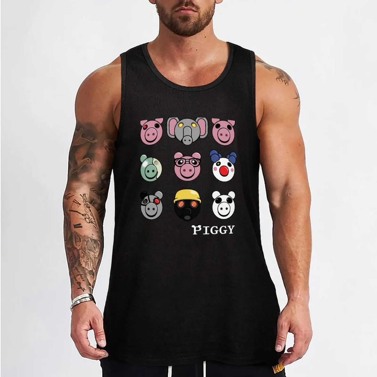 Thinknoodles Piggy Merchandise Piggy Merchandise Tank Top mens gym clothes fitness clothing for men Men's gym clothing