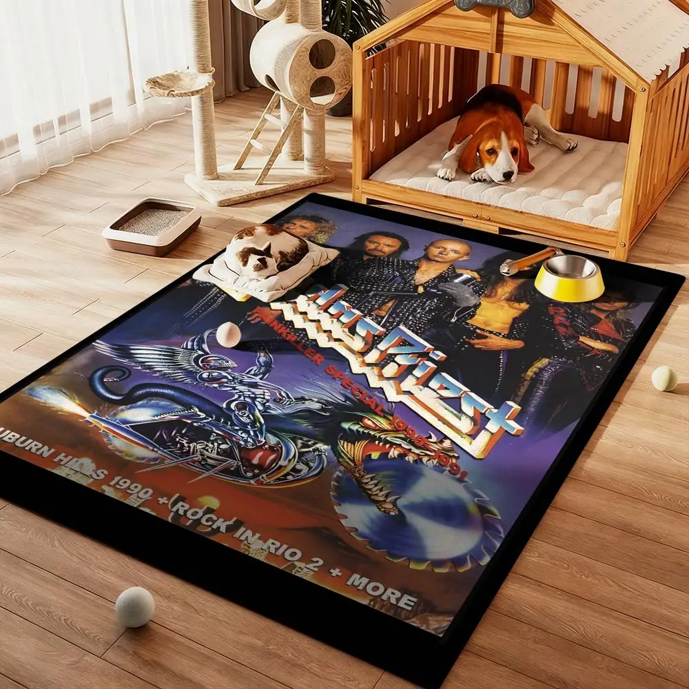 

J-Judas P-Priest Heavy Rock Floor Mat Diatom Bath Mat Absorbent Quick Dry Non-Slip TPR Backing Soft Plush Draining Rugs