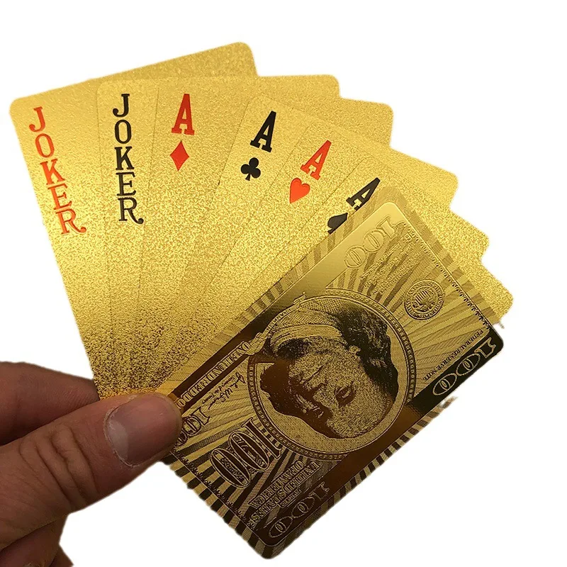 55pcs Plastic High Quality Poker Cards New Gold Silver Dollar Euro Golden Rose Magic Waterproof Playing Cards Game 5.7 x 8.7CM