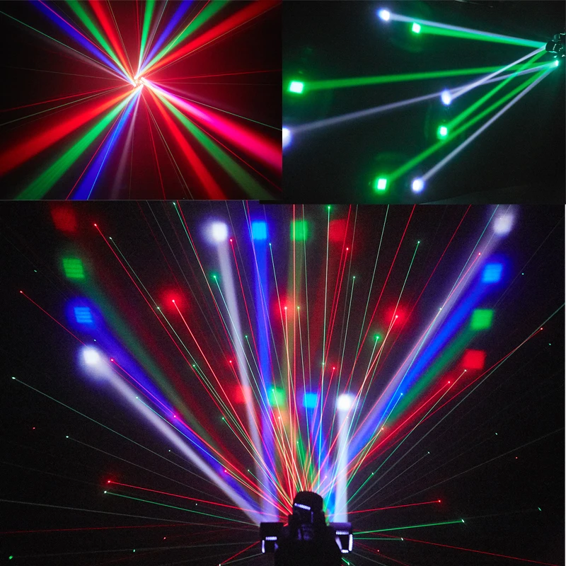 48W Colorful LED Beam Moving Head Light Red&Green Laser White Flash Lights DMX512 Sound Control For DJ Party