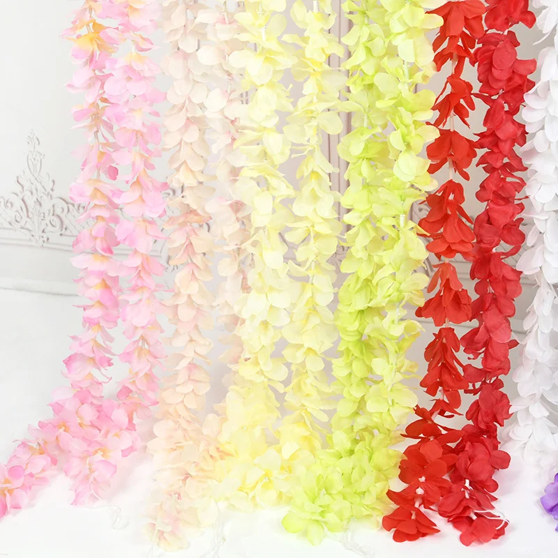 1 Stück Künstliche Glyzinien-Girlande Hängende Kunstblumen Seidenblumen-Kette Hochzeitsbogen-Hintergrund Brautparty-Zubehör – Detail 4