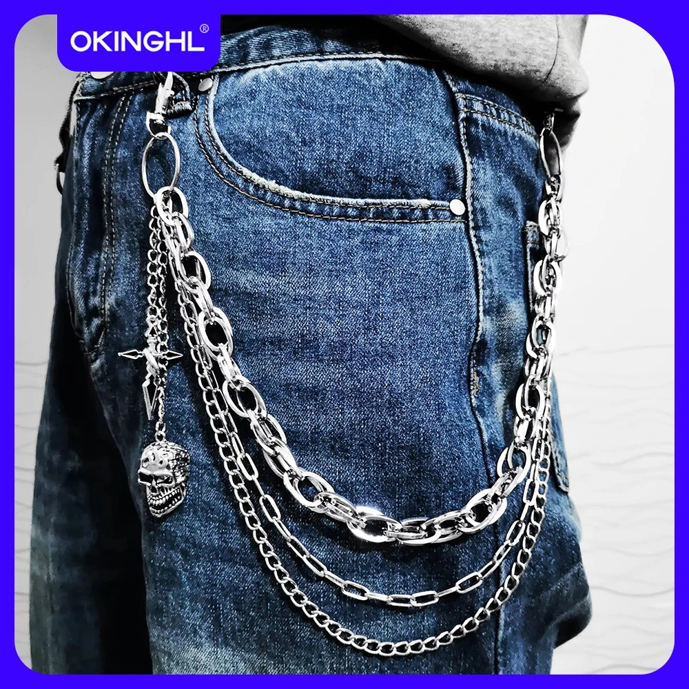 

Многослойная цепочка для брюк в готическом стиле, цепочка на талию с черепом Y2K, дополнительные джинсы, универсальные аксессуары для уличного ремня из тяжелого металла