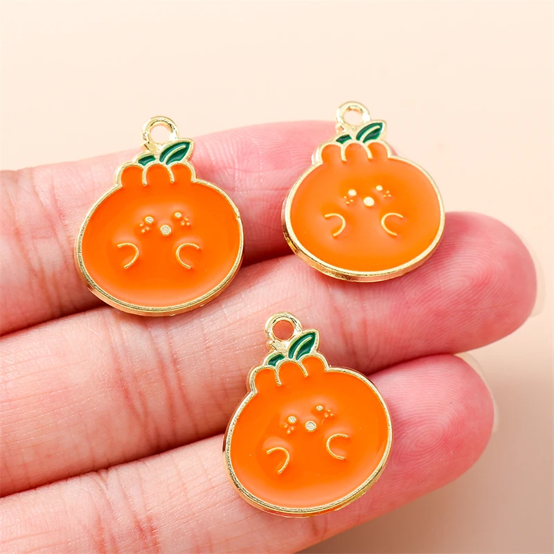 20 Stück 18x21mm Niedliche Frucht-Anhänger aus Emaille in Orange für Schmuckherstellung, Halsketten, Ohrringe, Armbänder, DIY-Bastelzubehör – Detail 3
