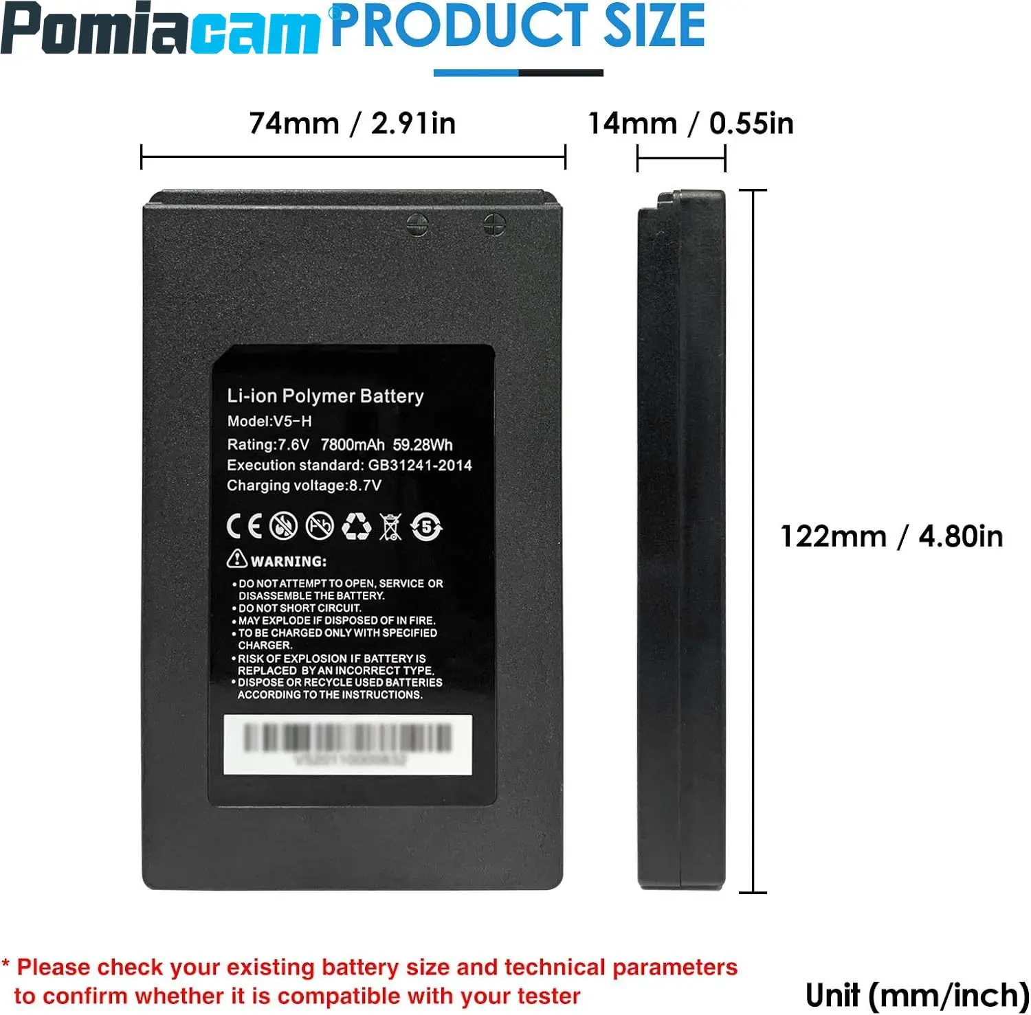 Imagem -03 - Bateria de Polímero de Íon de Lítio para Cctv Tester Compatível Ipc 9800plus x7 Series Tester 7.6v 59.28wh V5-h 7800mah