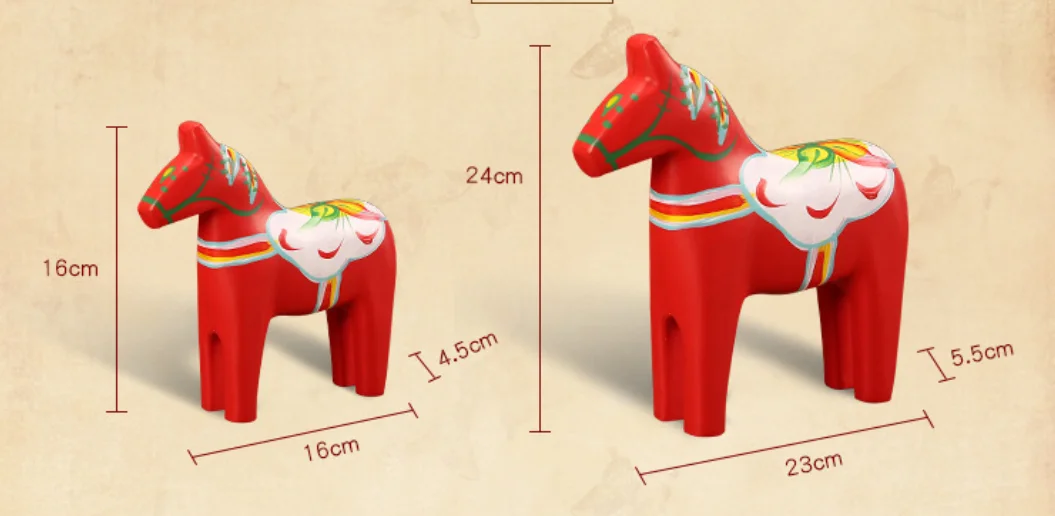 Swedish Dala Horse Handmade Wooden Painted Ornament 3 Colors Home Decor Gift