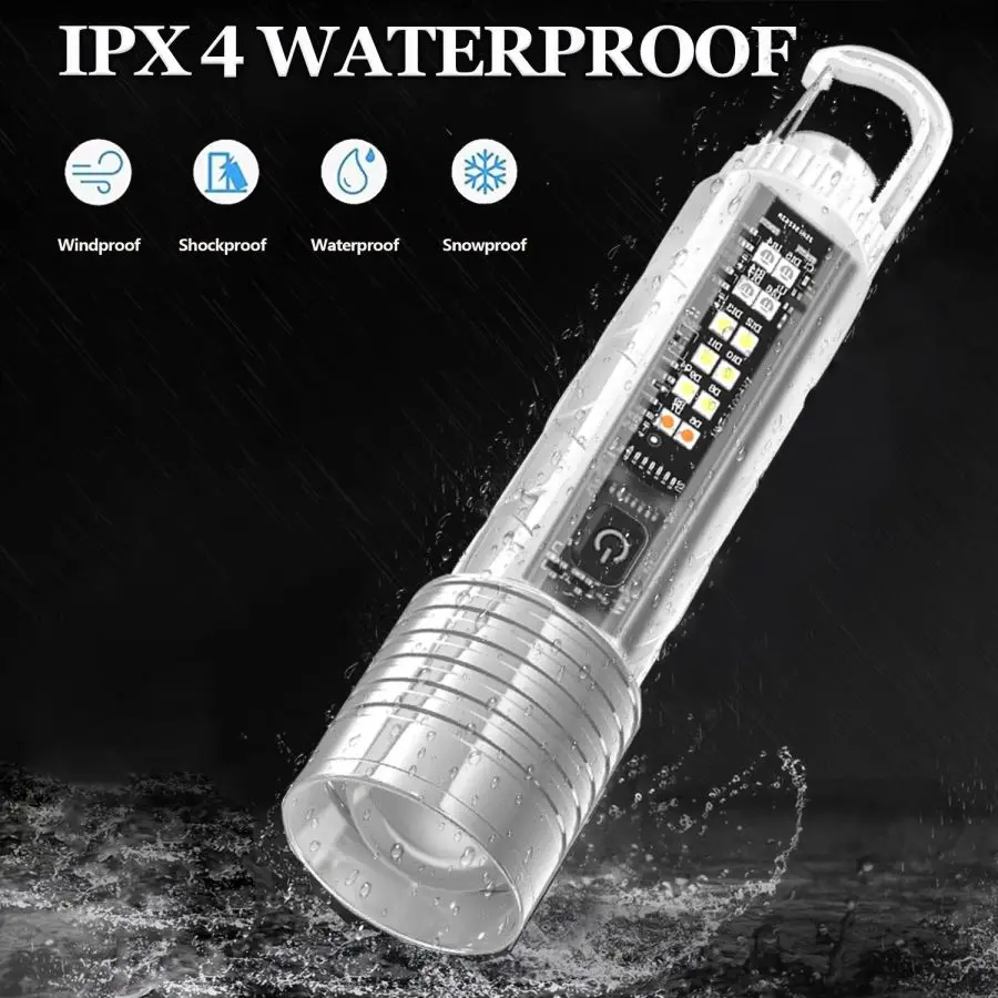 Powerful P50 LED Flashlight Type-C USB Rechargeable Flashlights Camping Light Built-in 18650 Battery Powered Torch Waterproof