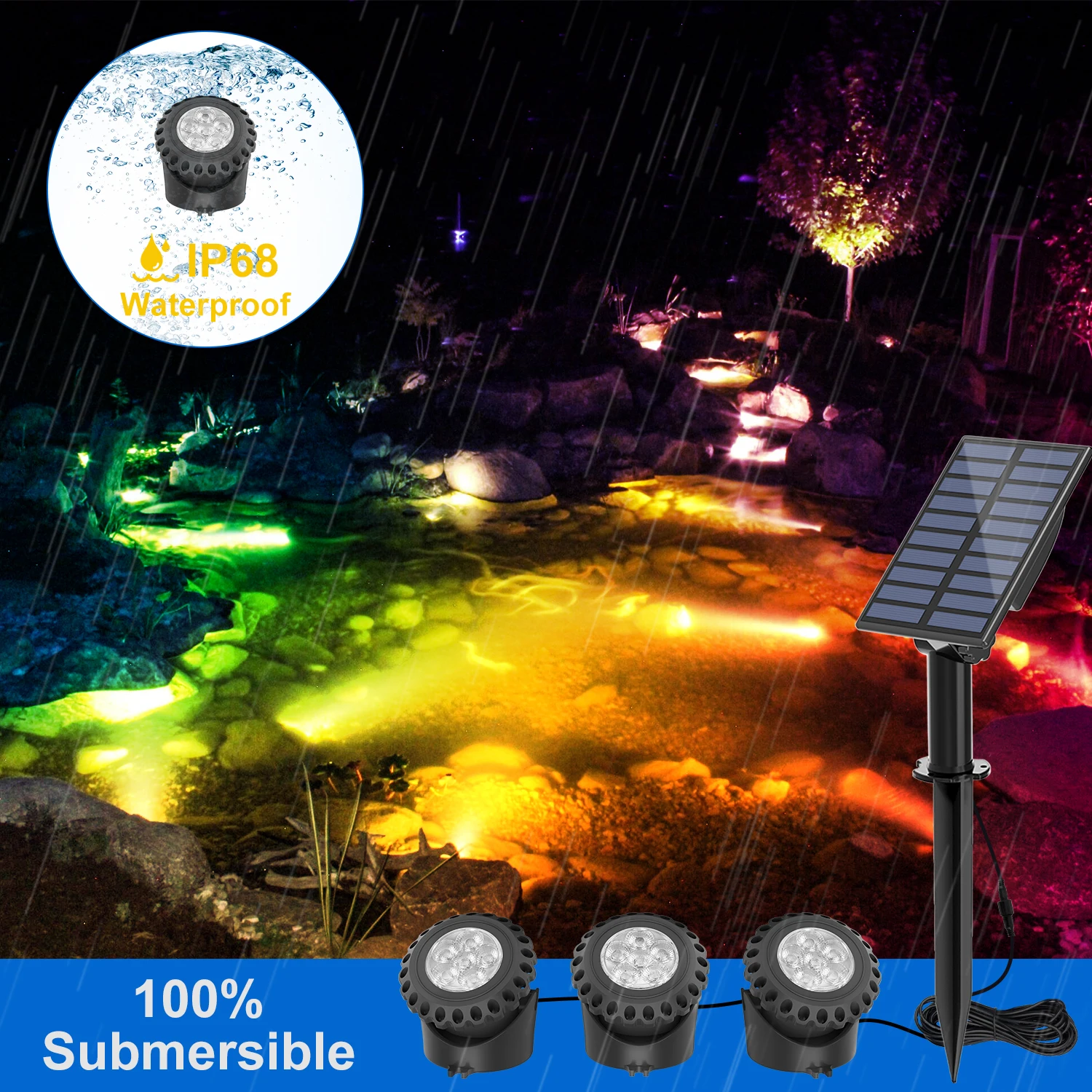 Imagem -04 - Solar Pool Lamp For Garden Aquarium Fish Tank Decor Rgb Underwater Light Ip68 Impermeável Paisagem ao ar Livre Pond Solar Spotlight