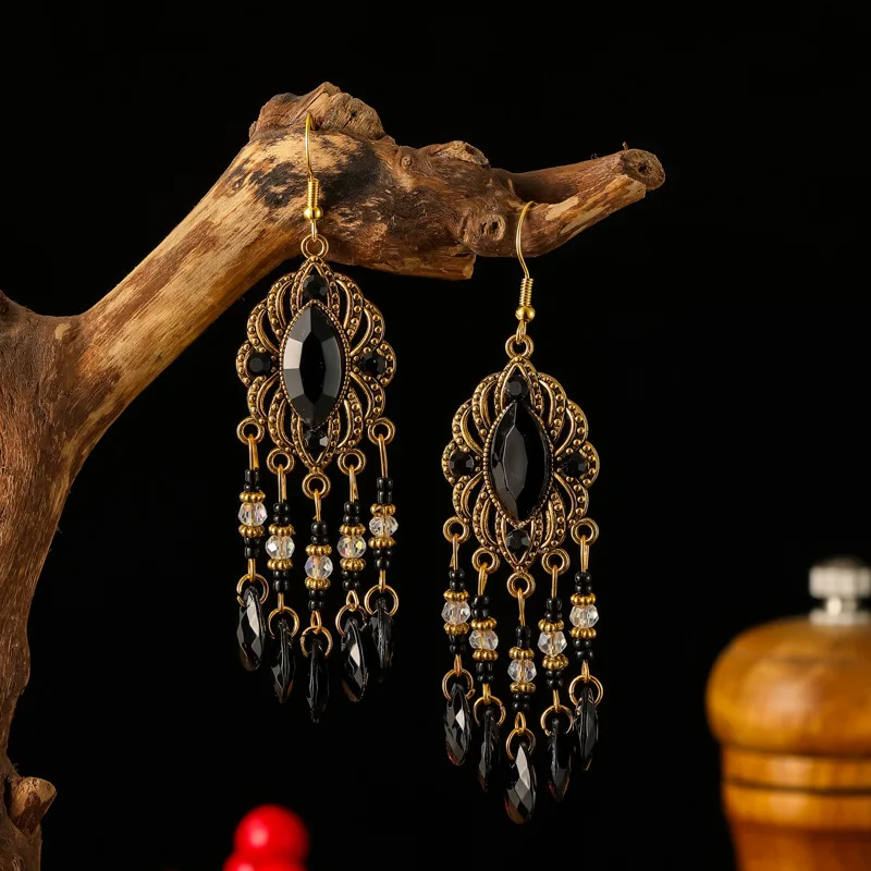 Neue Böhmische Ethnische Bunte Wasser Tropfen Quaste Ohrringe für Frauen Lange Hohl Antike Gold Farbe Baumeln Ohrring Pendientes Mujer – Detail 16