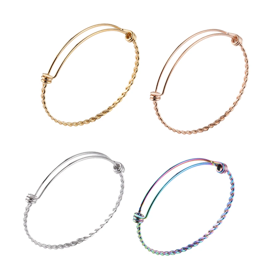 2Pcs/lot 55mm 60mm 65mm Stainless Steel Twist Wire Bangle Bracelet Adjustable Women Wire Bracelet