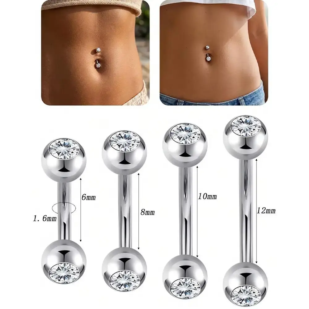 Piercings de ombligo pequeños de 14G para mujer, de acero inoxidable con rosca externa, joyería para piercing de ombligo, barras curvas