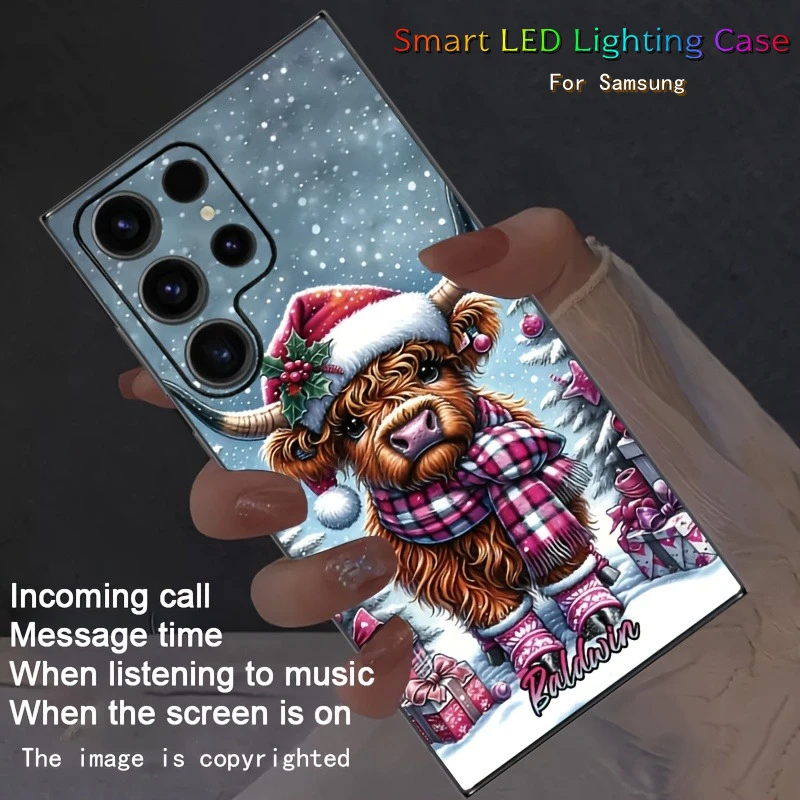 

Cartoon Cow Voice Control Glow Phone Fundas For Samsung Zfold 7 6 5 4 S25 S24 S23 S21 S22 Plus Ultra A16 A55 A36 Luminous Case