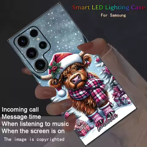 Cartoon Cow Voice Control Glow Phone Fundas For Samsung Zfold 7 6 5 4 S25 S24 S23 S21 S22 Plus Ultra A16 A55 A36 Luminous Case