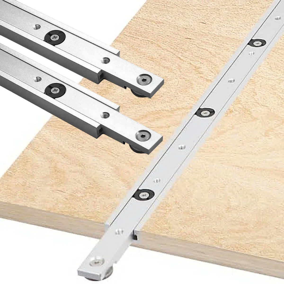 1セット アルミ合金 Tトラック スロット マイタートラック＆マイターバー スライダー テーブルソー マイターゲージロッド 木工ツール ワークベンチ シルバー