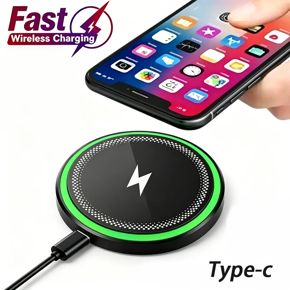 15W Wireless Charger Pad, Fast Induction Charging Dock Compact & Portable Compatible with iPhone, Samsung and Apple Earphones