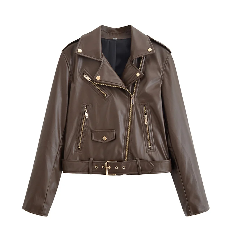 2025 automne femmes vêtements mode Simple col rabattu à manches longues veste en cuir décontracté Vintage femme Chic veste