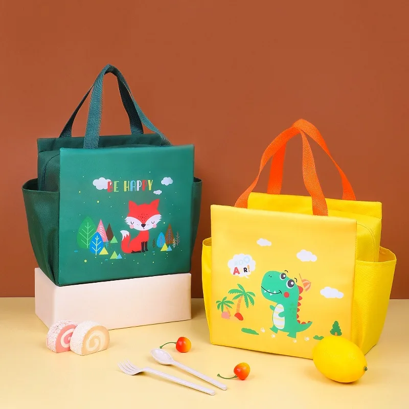 

Cute Fun Double Pocket Large-Capacity Aluminum Foil Insulated Lunch Bag - Bento Tote for Office & School