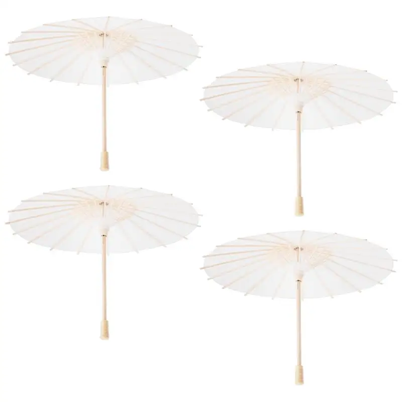 

4pcs Chinese Japanese Paper Umbrella White Paper Parasol Umbrella Wedding Decoration Diameter 30cm Random Umbrella Handle Style