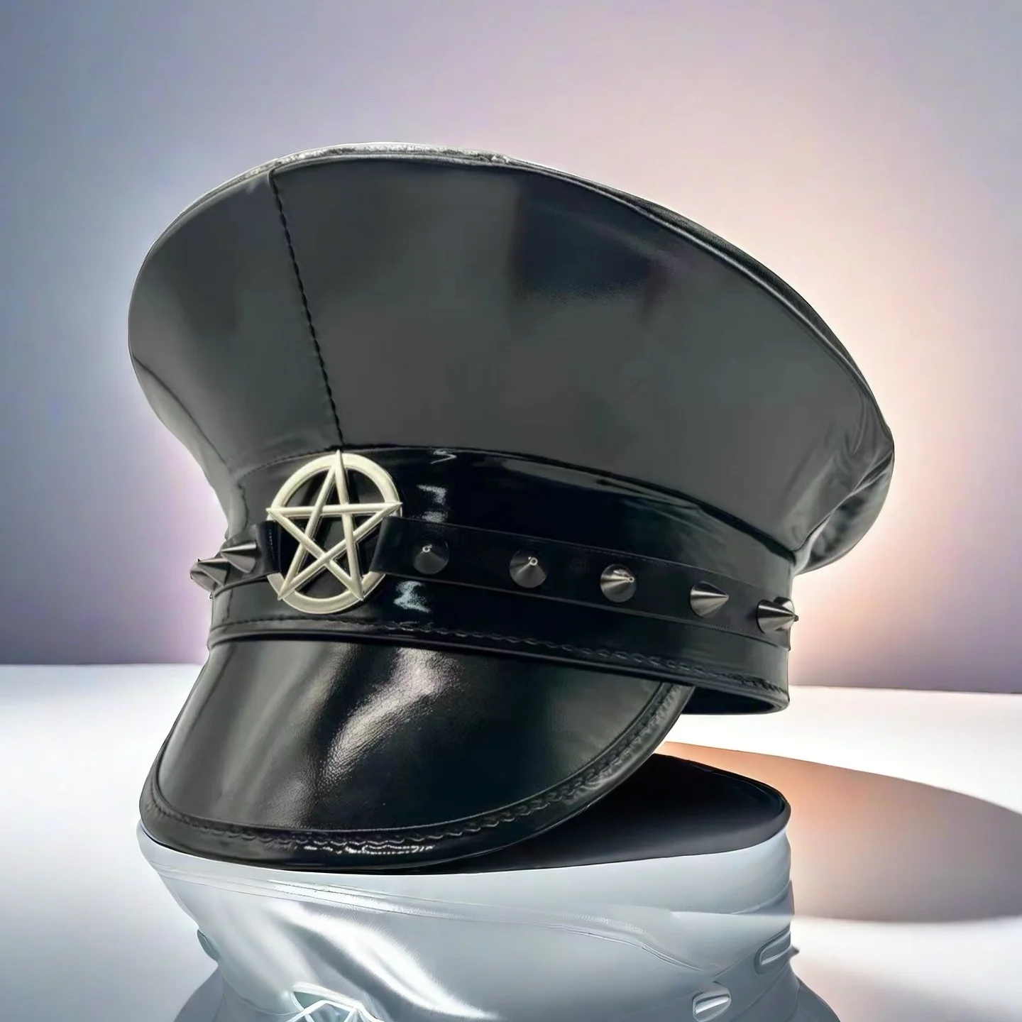 HongLuan Laser lederen kapiteinshoed Strass en militaire petten voor dames, Rave Festivals Accessoires & Feestpet Man Cosplay Fem