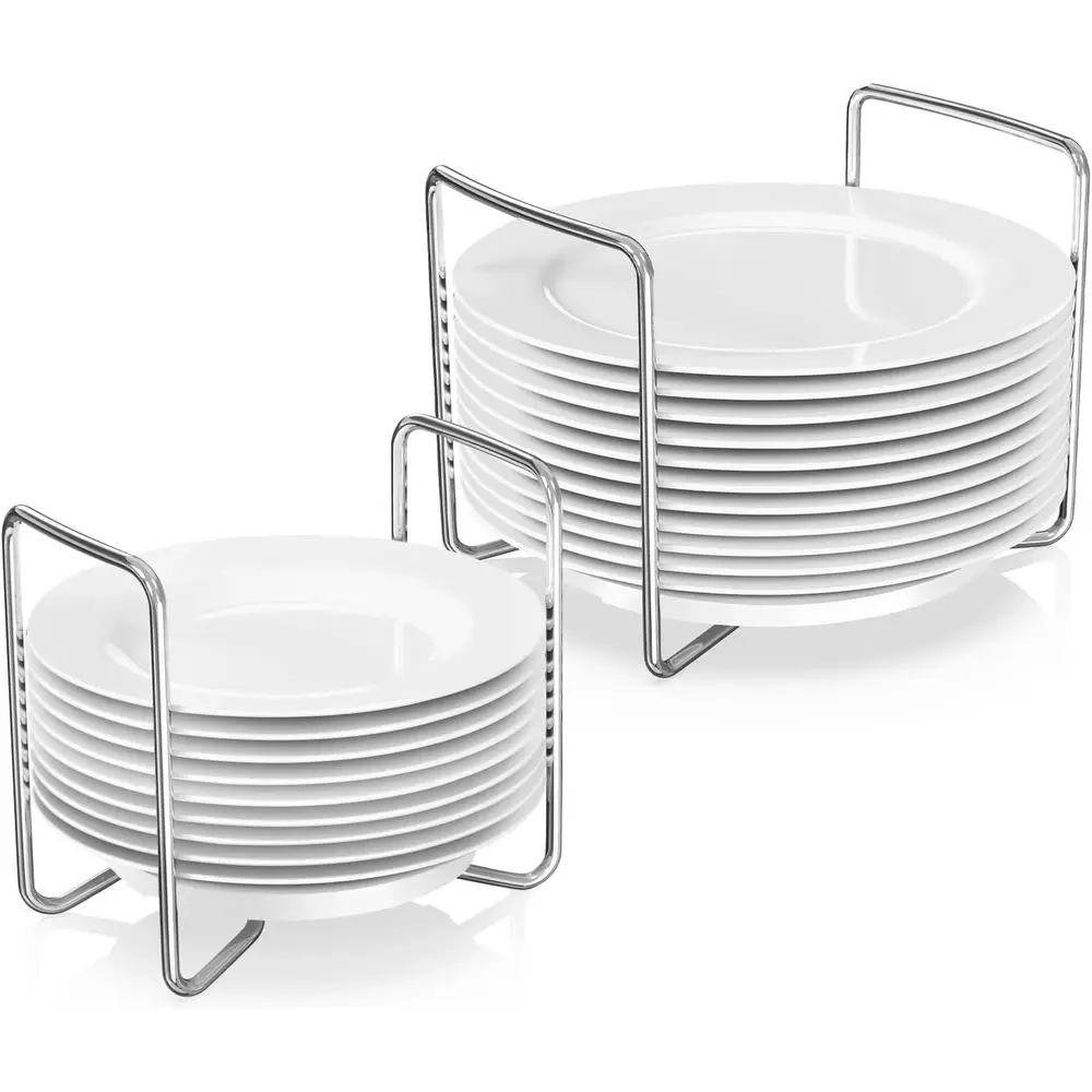 

Plate Holder or Kitchen Der - 2Pcs White Bamboo Dish Racks or Kitchen Counter - Adjust 6.75" to 12.5" StainlSteel Plate and Bowl