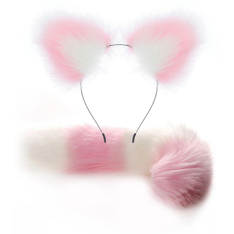 Plüsch Fuchs Katze Ohren Haar Reifen Stirnband flauschige Kunst pelz Tier Schwänze Set Halloween Party Cosplay Anime Requisiten verkleiden Accessoires