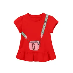 Camisetas de manga corta para niños, ropa con estampado de bolsa y falda, traje de verano, 2-7T