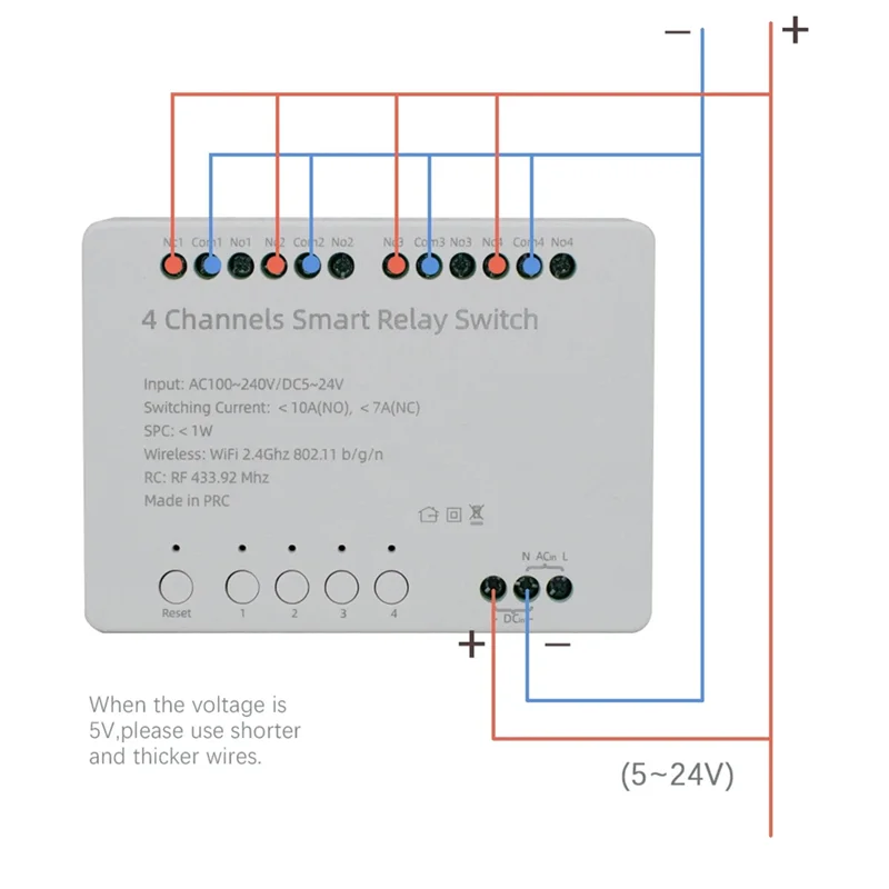 B04C-Controller Tuya Wifi 4 Channels Smart Switch Module AC 100-240V DC 5-24V 10A Relay Intelligent Automation Module